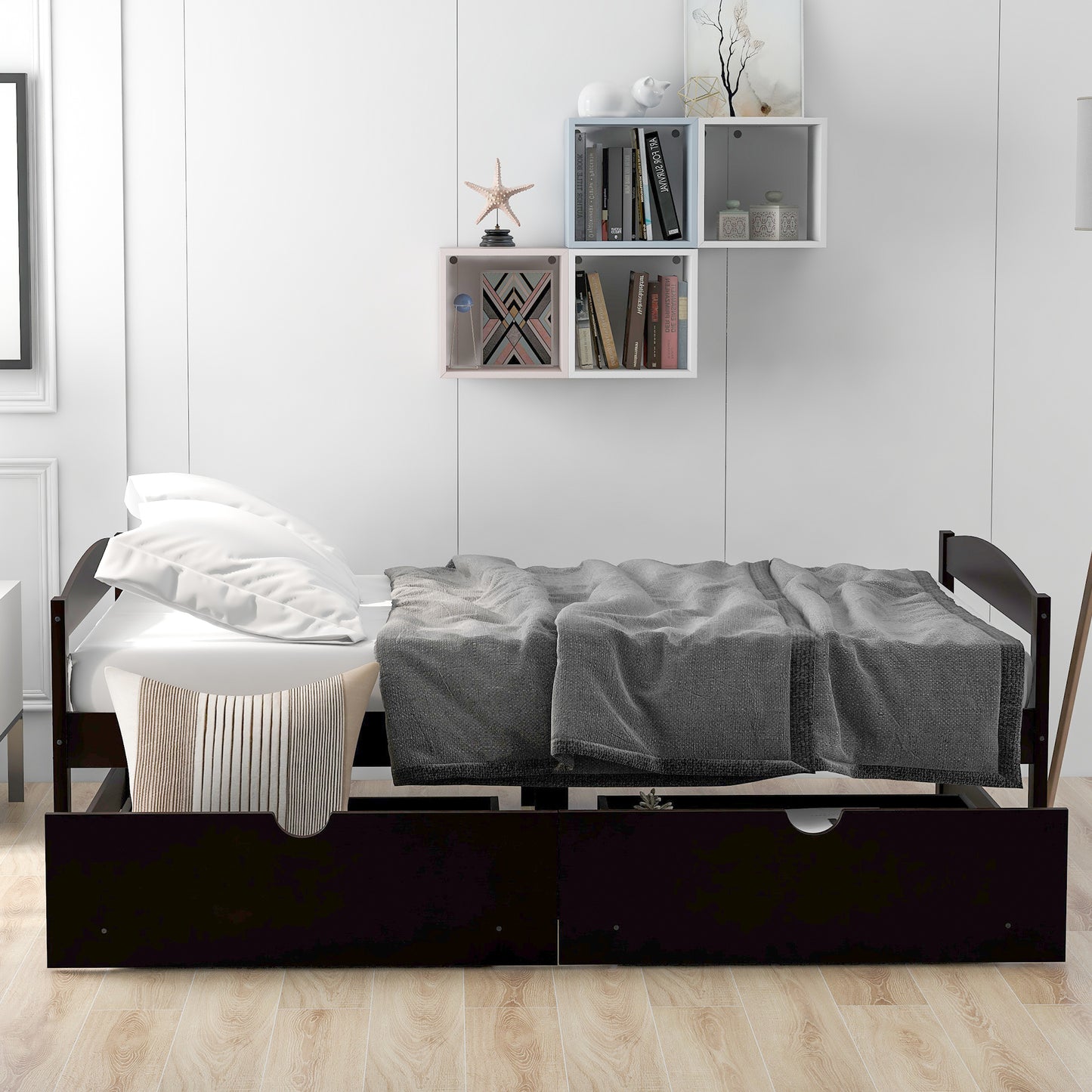 Espresso Dream Twin Platform Bed with Dual Drawers