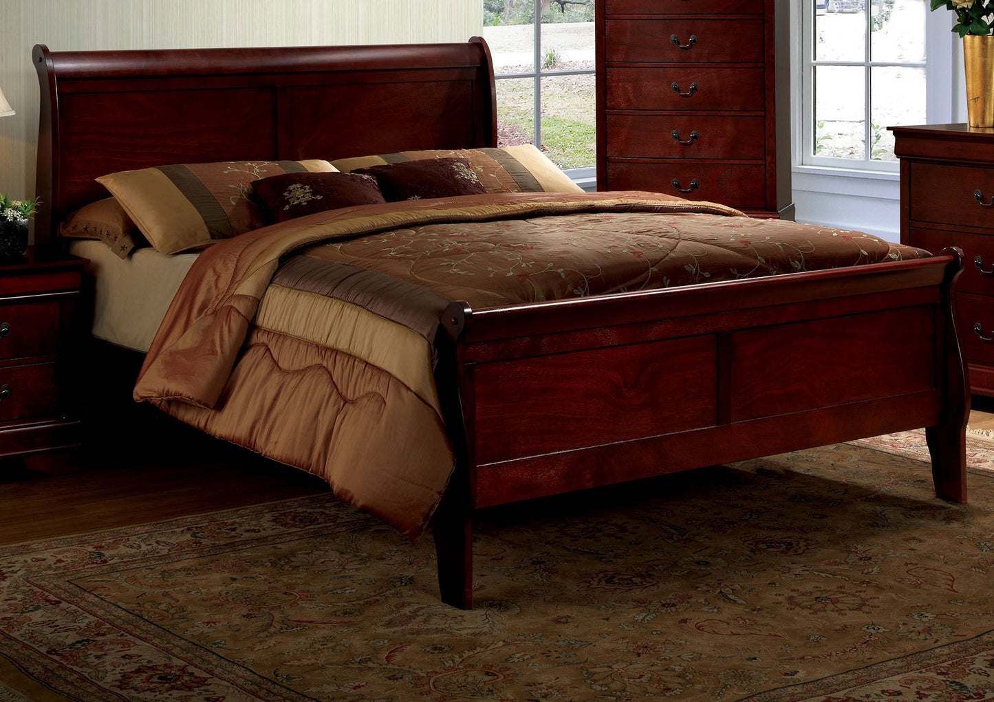 Louis Philippe Solid Wood Full Size Bed - Cherry