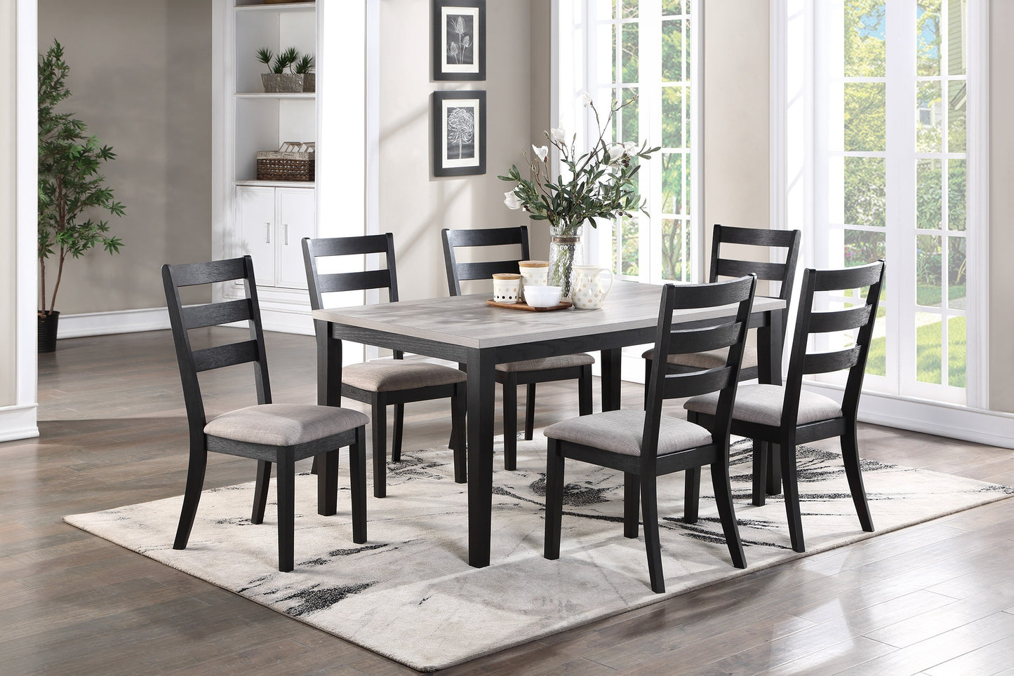 Zac 7pc Dining Set Wooden Top and Chairs Cushions Seats 2 Tone - Natural