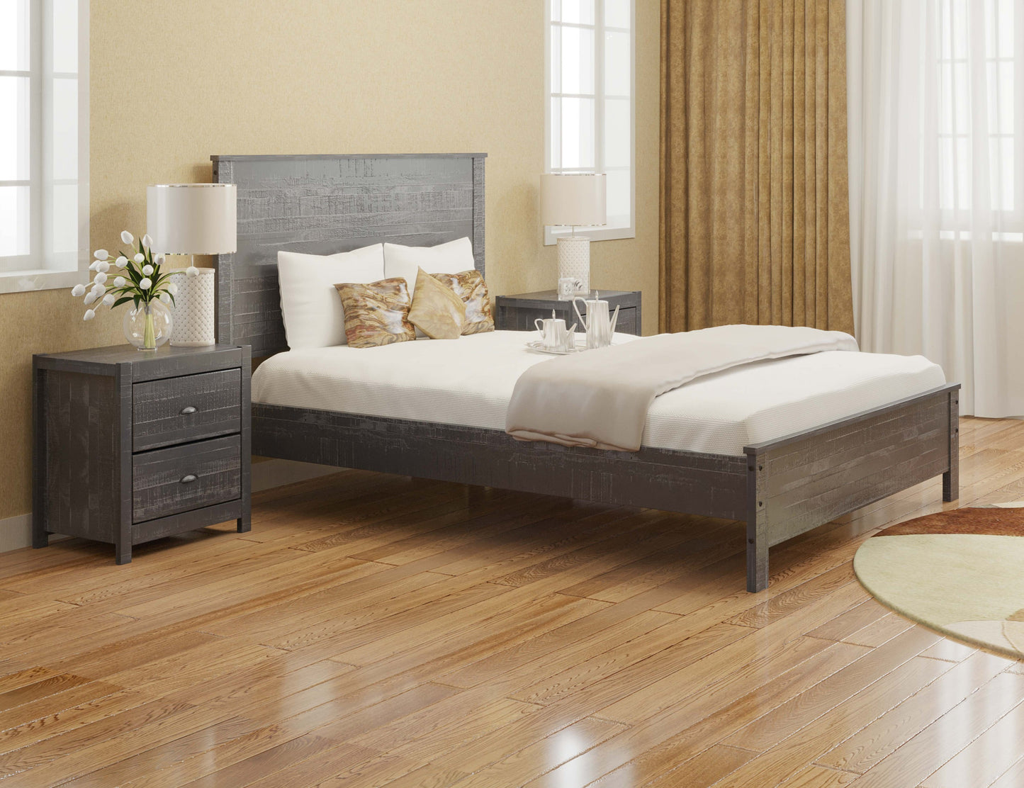 Eco Rustic Grey Wood Bed