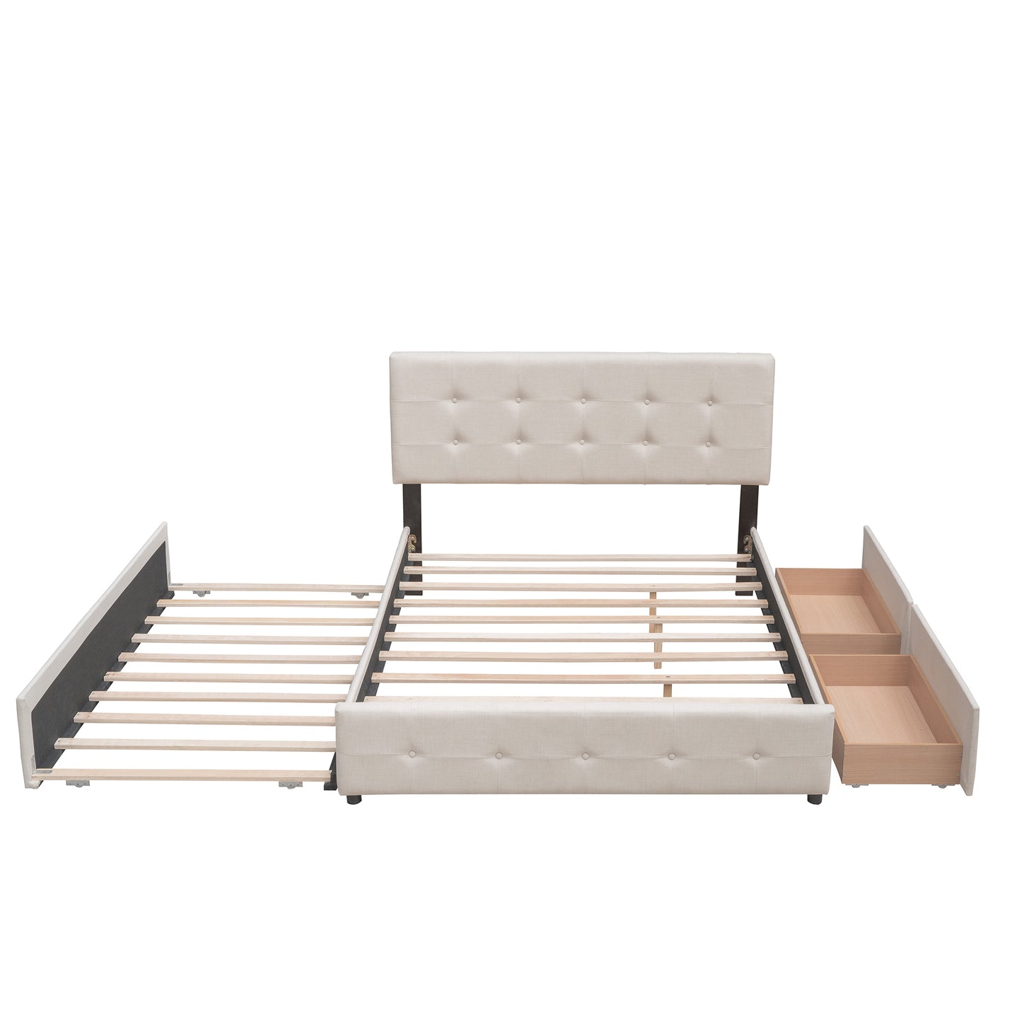 Draco Queen Size Platform Bed with 2 Drawers - Beige