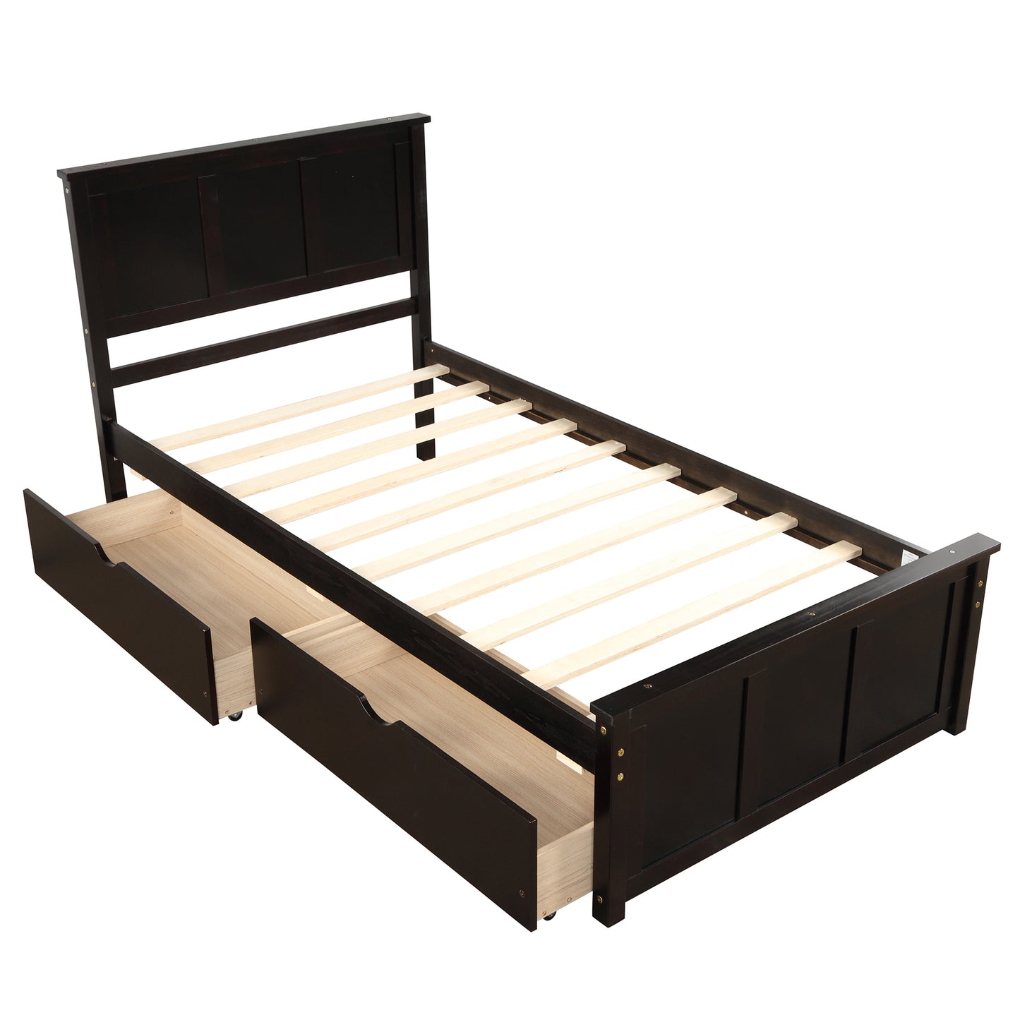 Iso Twin Size Platform Bed with 2 under-bed drawers - Espresso