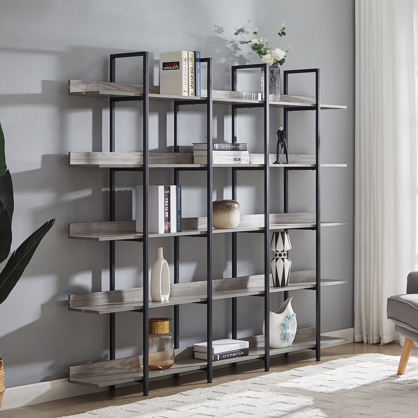 Vintage Metal Frame Bookshelf - Grey