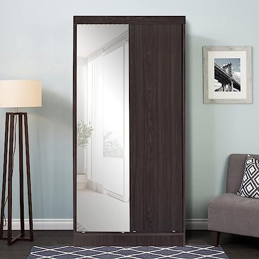 Go Green Woods Mirror Wood Double Sliding Door Wardrobe