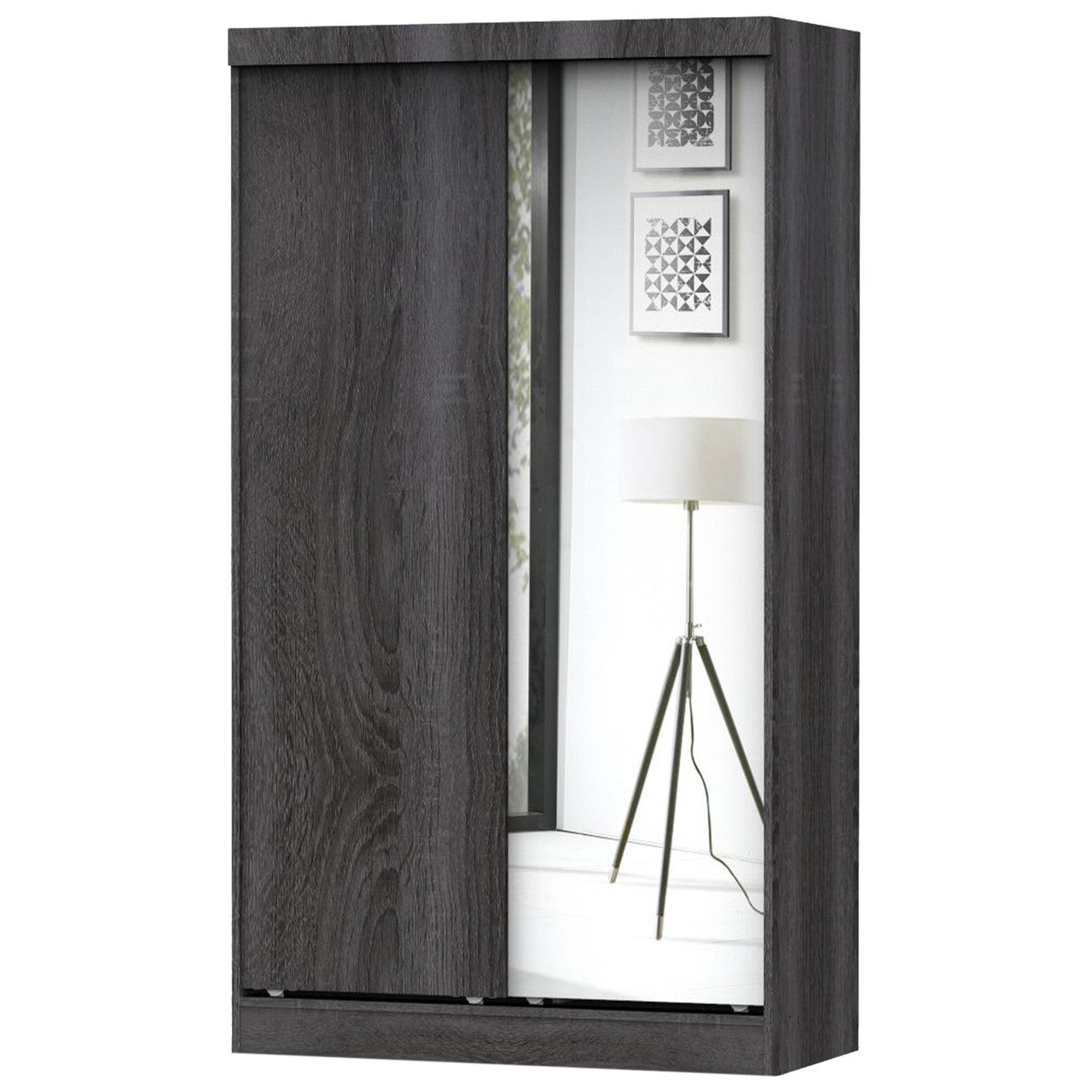 Go Green Woods Mirror Wood Double Sliding Door Wardrobe