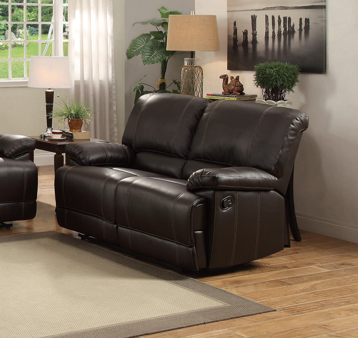 Dark Brown Double Reclining Faux Leather Loveseat