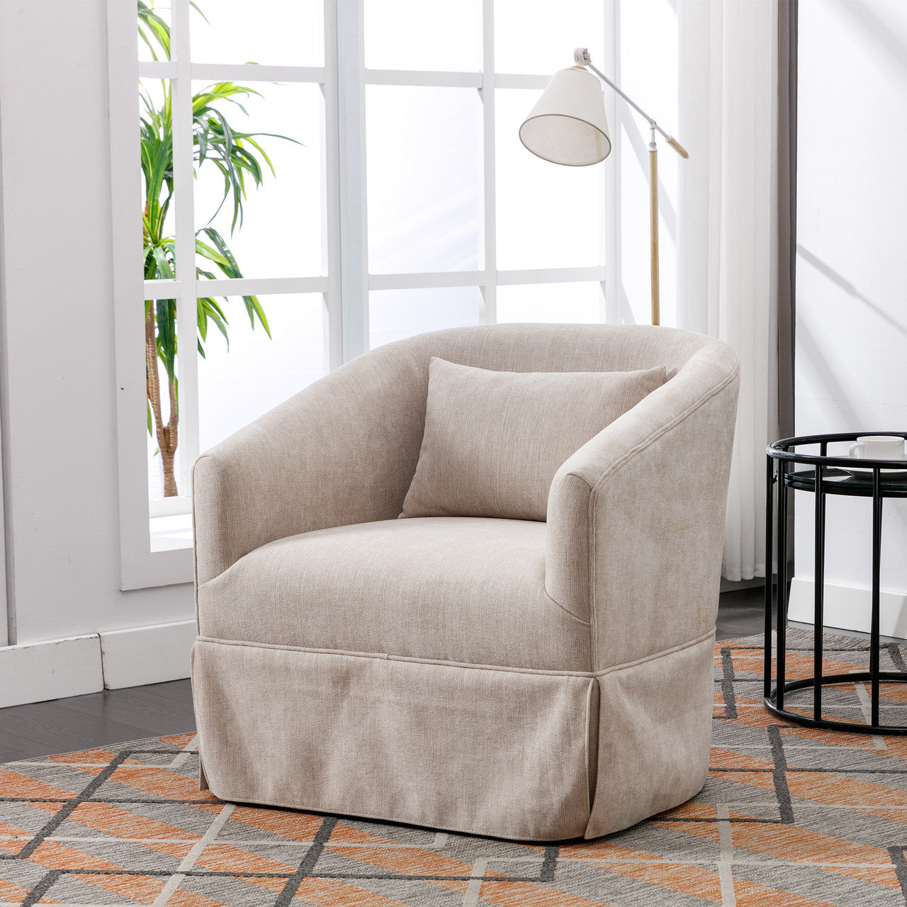 Beige Linen Swivel Armchair
