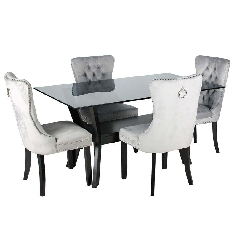 Go Green Woods Bashamalo Modern Black Wood Glass Dining Table