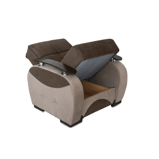 Besan Dark Beige Fabric w-Wood Arm Chair