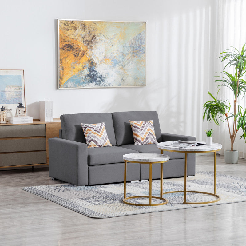 Nolan Gray Linen Fabric Loveseat with Pillows and Interchangeable Legs