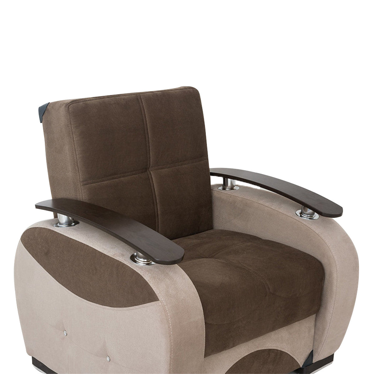 Besan Dark Beige Fabric w-Wood Arm Chair