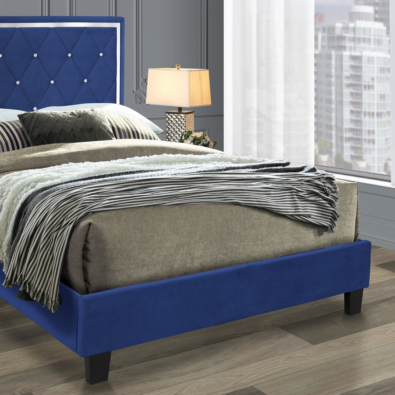 Go Green Woods Monica Velvet Upholstered Full Platform Bed