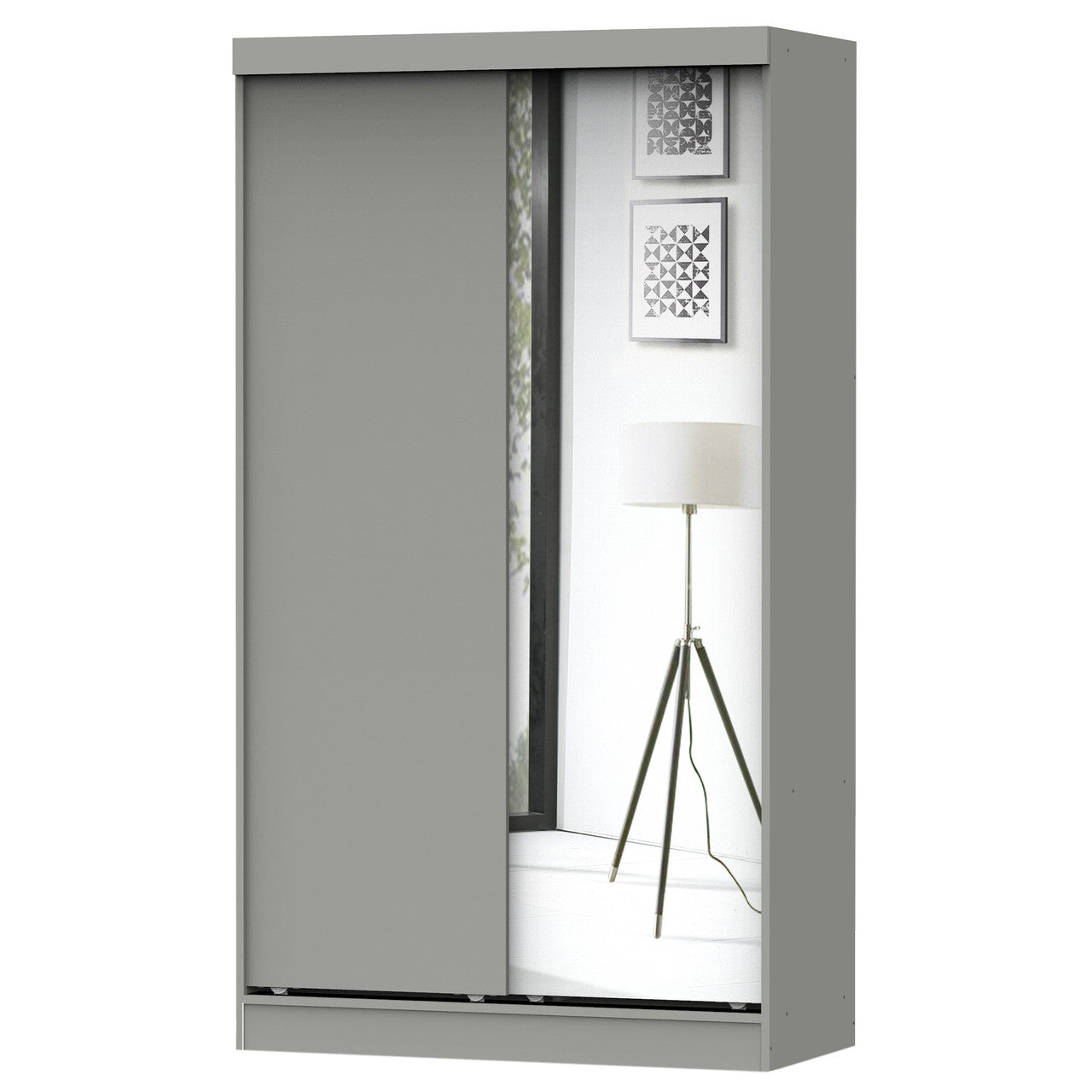Go Green Woods Mirror Wood Double Sliding Door Wardrobe