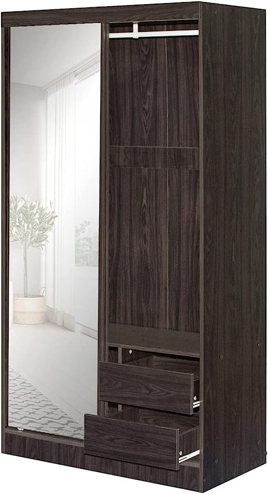 Go Green Woods Mirror Wood Double Sliding Door Wardrobe