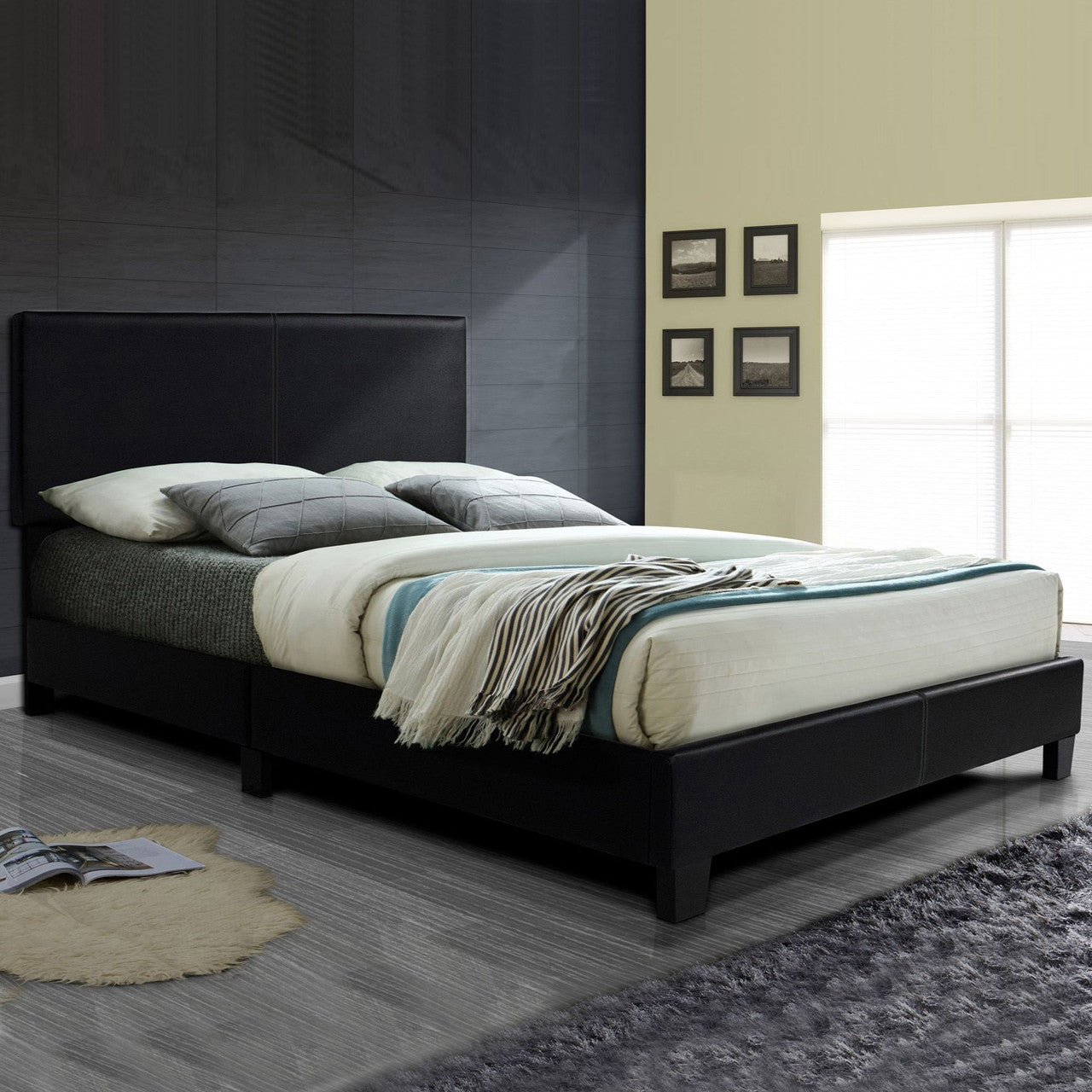Go Green Woods Nora Erin Faux Leather Upholstered Queen Panel Bed