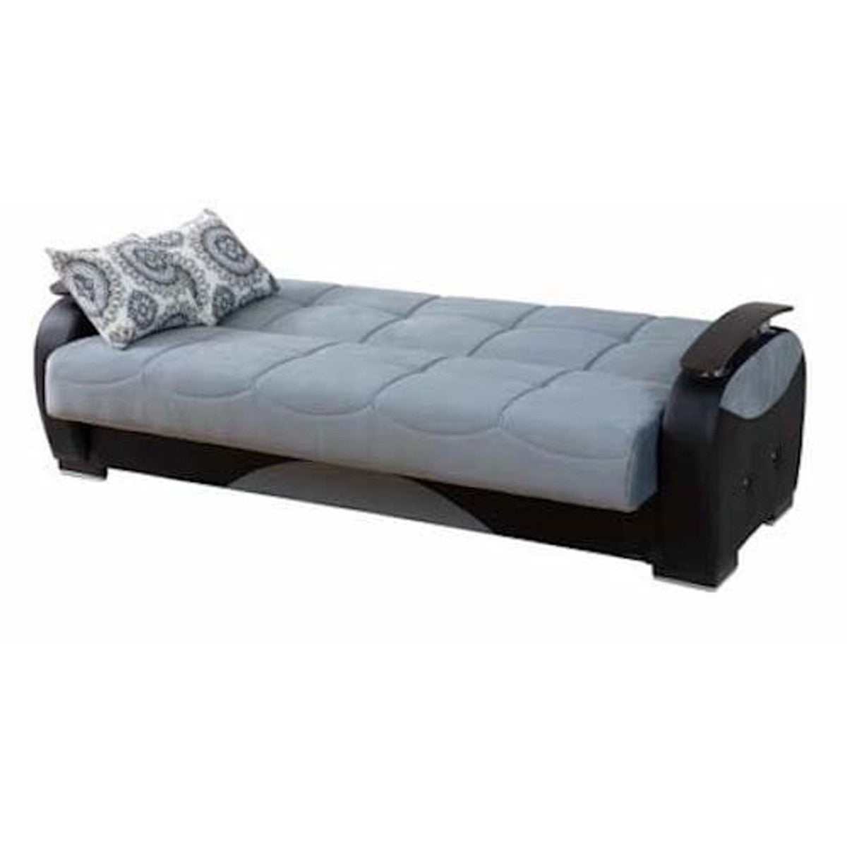 Rio Blue & Black PU Leather w-Wood Arm Sofa Bed