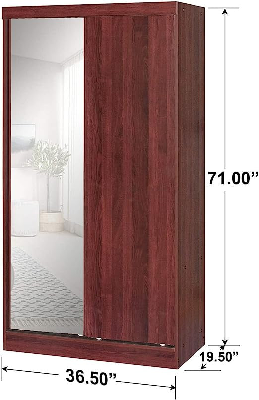Go Green Woods Mirror Wood Double Sliding Door Wardrobe