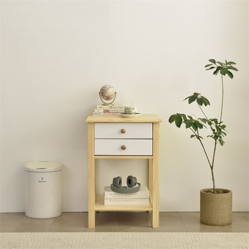 Go Green Woods Solid Pine Wood 2 Drawer Nightstand