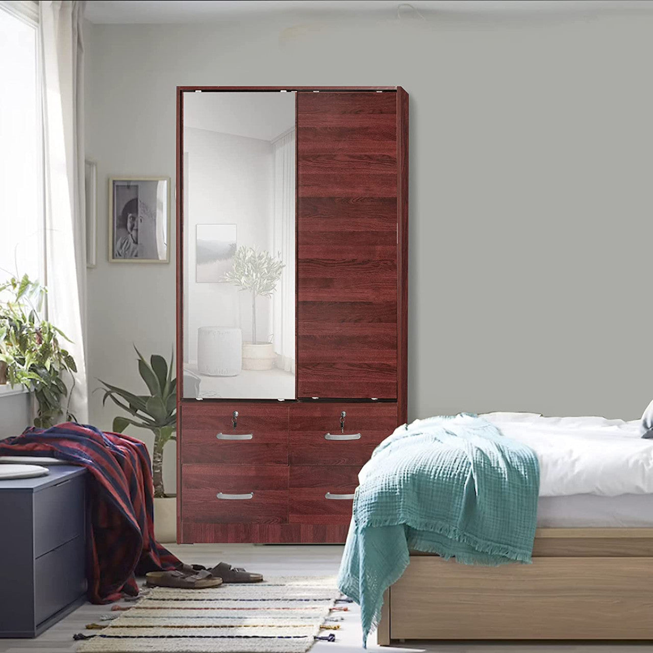 Go Green Woods Sarah Double Sliding Door Armoire with Mirror