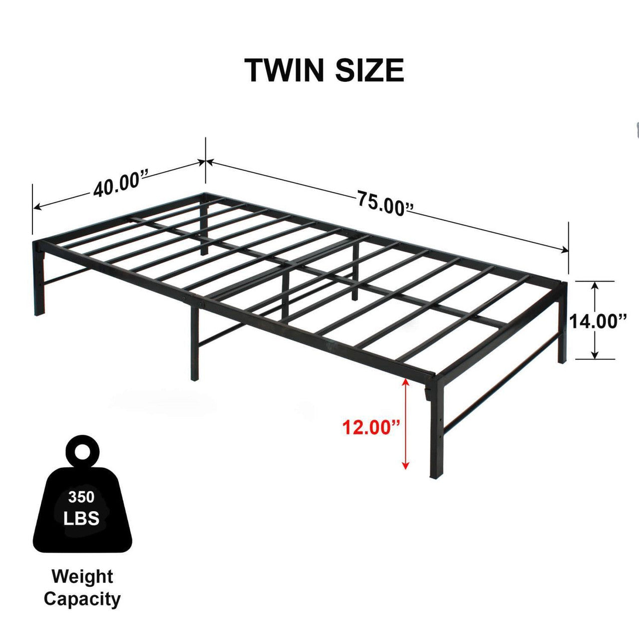 Go Green Woods Lily Foldable Welded Black Metal Platform Bed Frame Twin