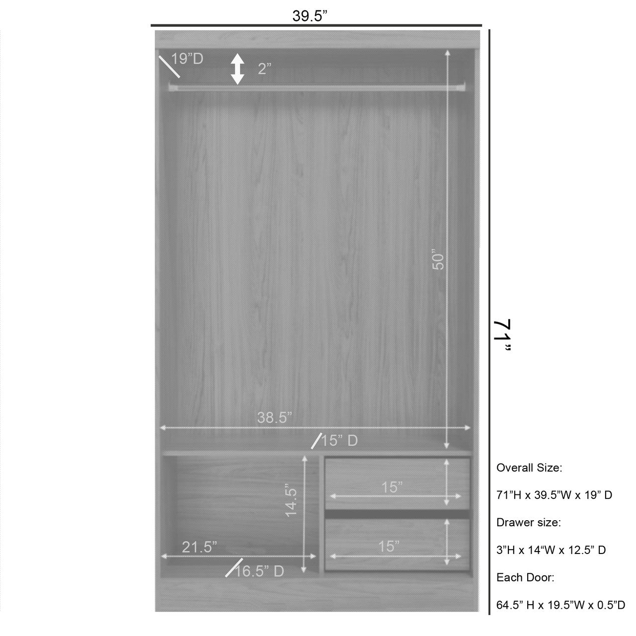 Go Green Woods Mirror Wood Double Sliding Door Wardrobe