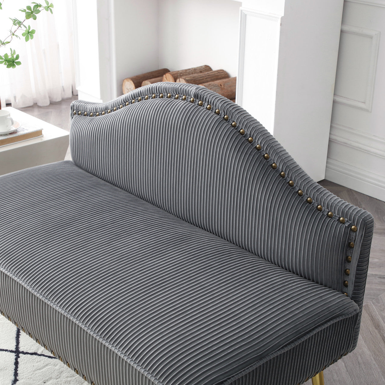Pleated Velvet Mid-Century Loveseat in Grey
