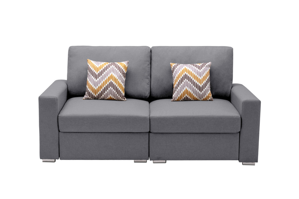 Nolan Gray Linen Fabric Loveseat with Pillows and Interchangeable Legs