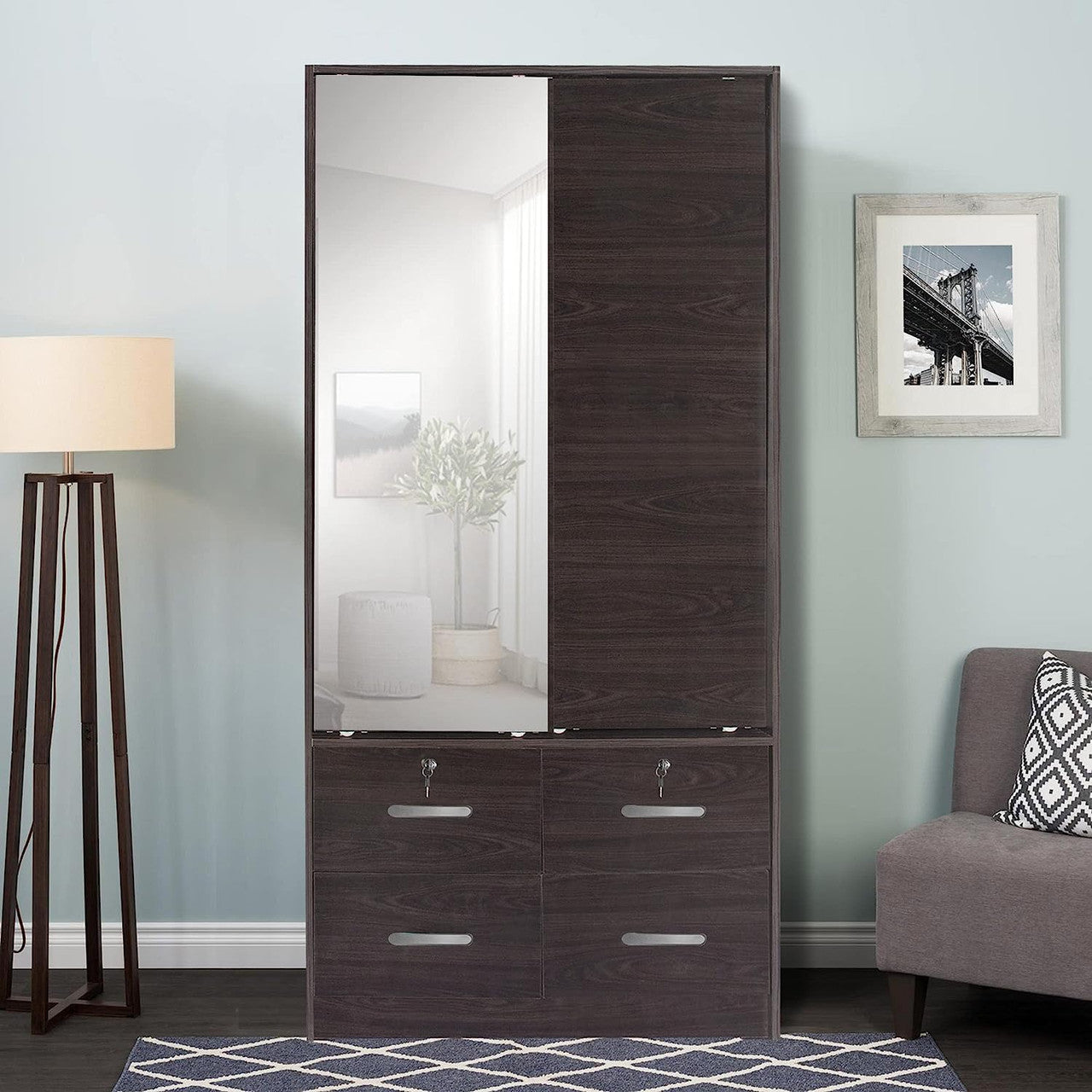 Go Green Woods Sarah Double Sliding Door Armoire with Mirror