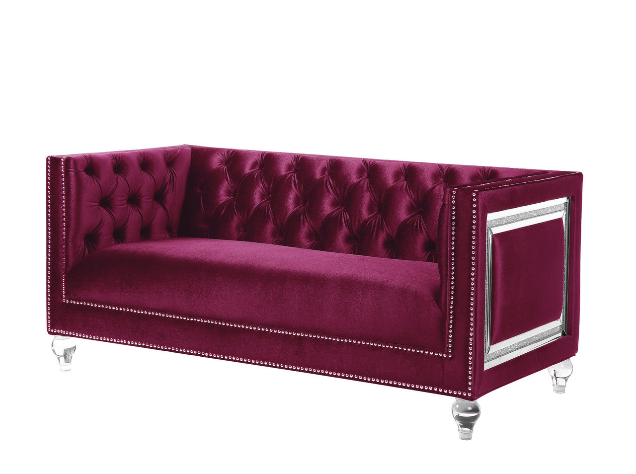 Regal Burgundy Loveseat with 2 Pillows in Burgundy Velvet