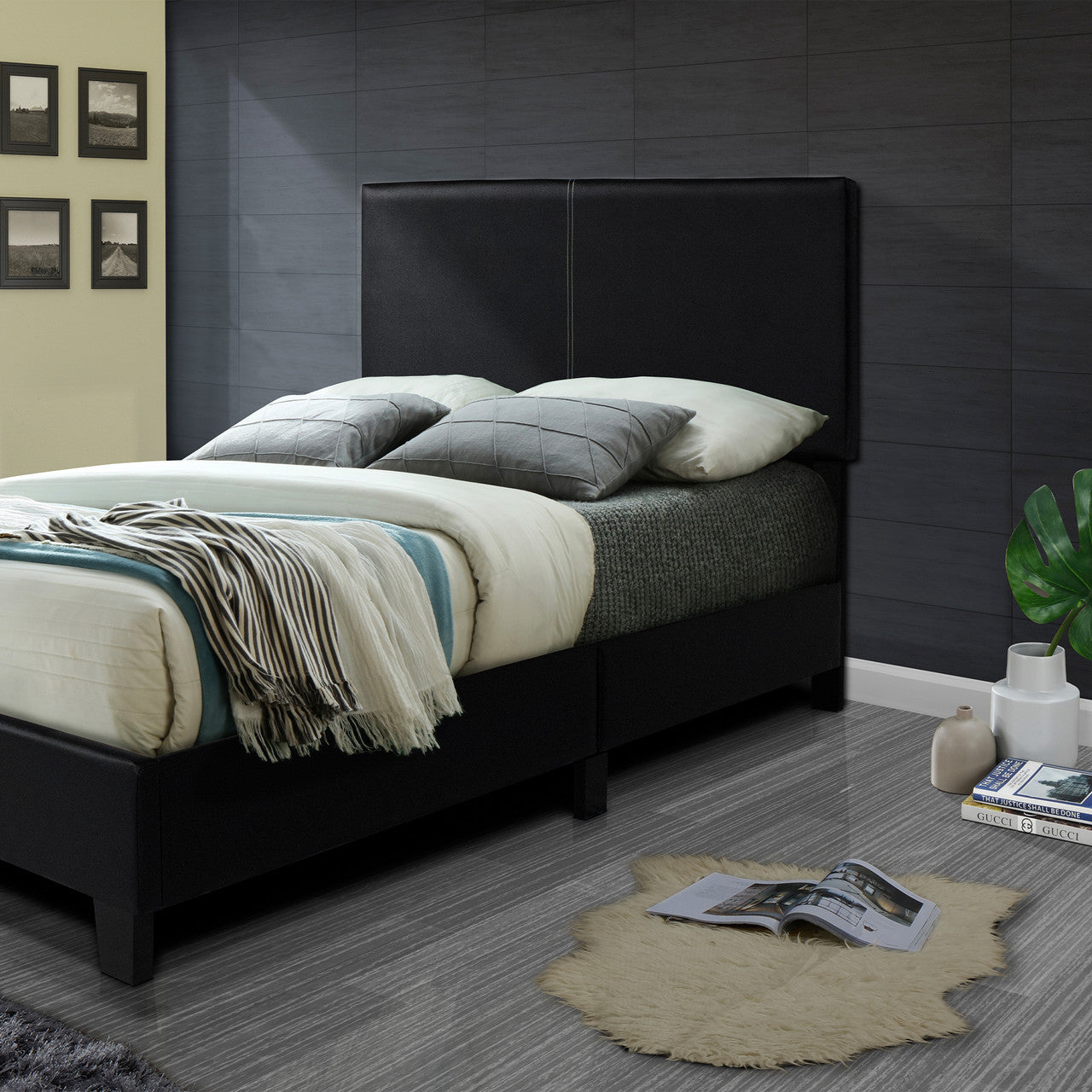 Go Green Woods Nora Faux Leather Upholstered Twin Panel Platform Bed