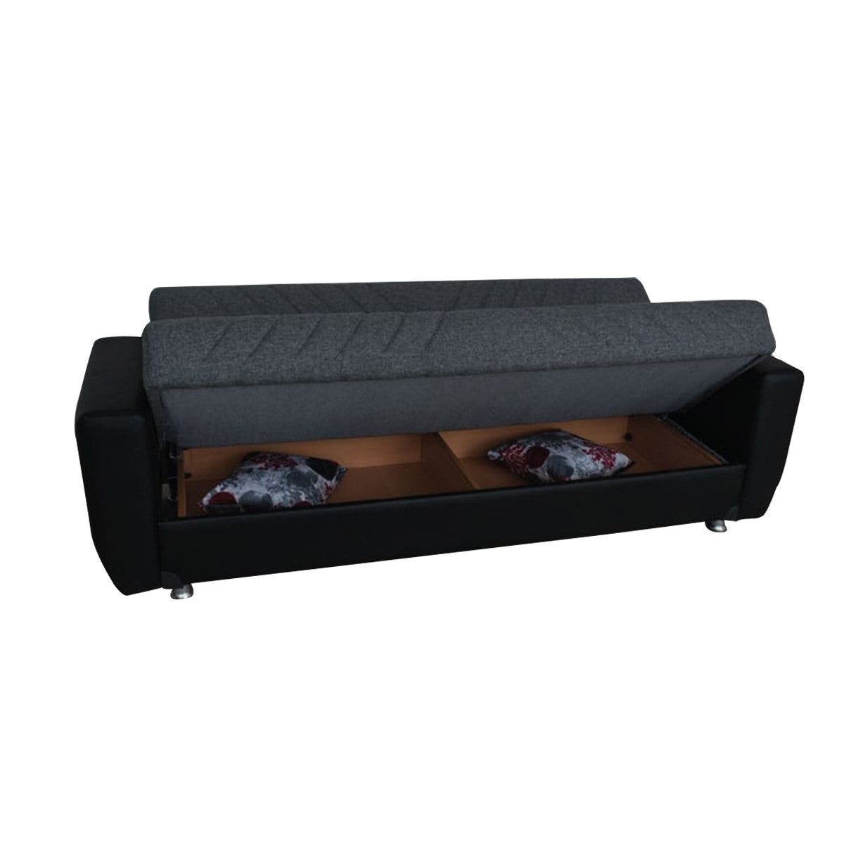 Hala Gray Fabric w-Black PU Leather Arm Loveseat