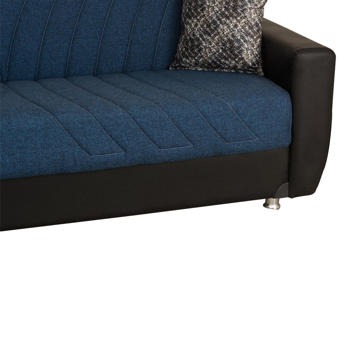 Rana Navy Blue Fabric w-Black PU Leather Sofa Bed