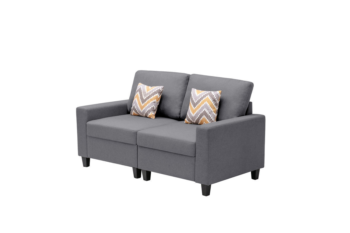 Nolan Gray Linen Fabric Loveseat with Pillows and Interchangeable Legs