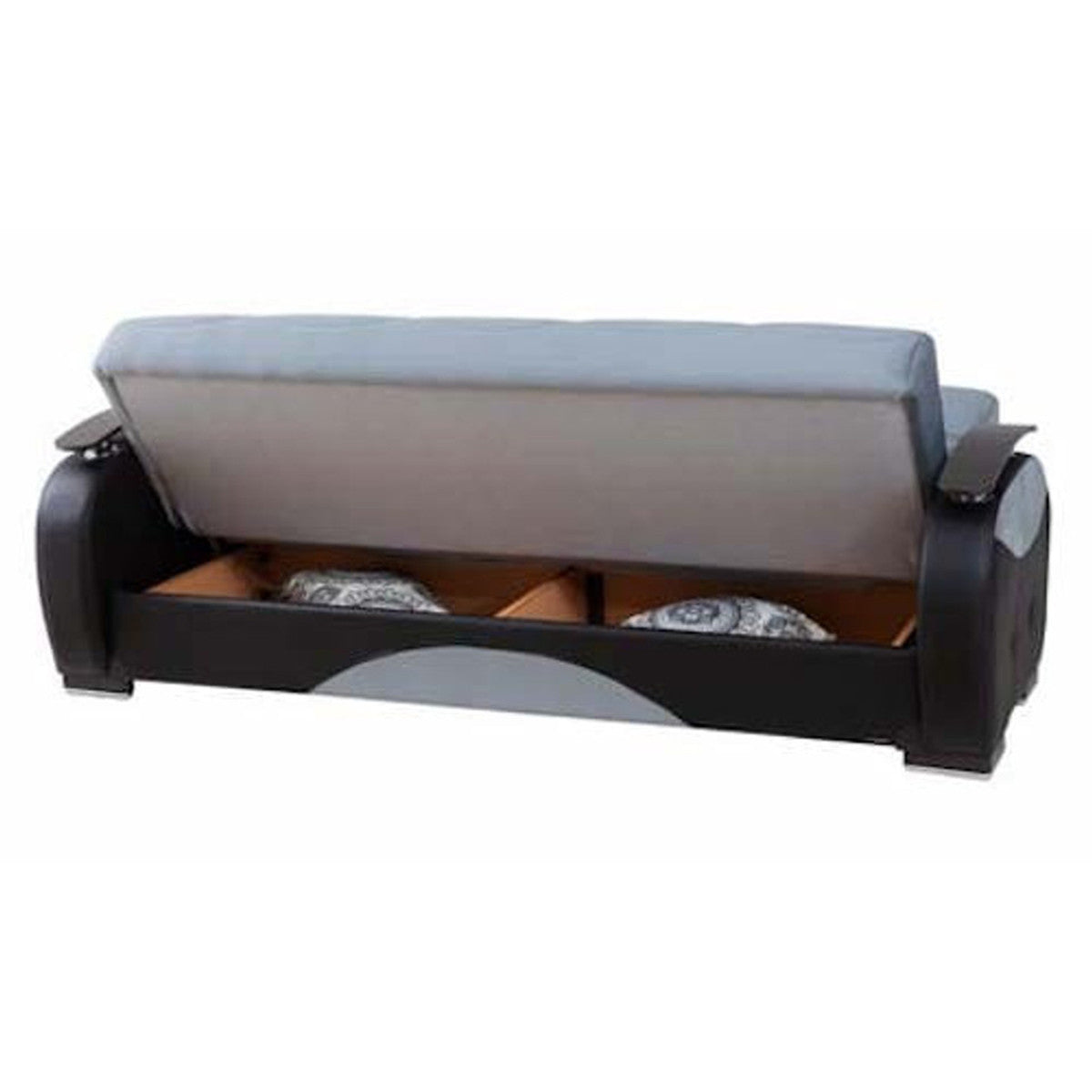 Rio Blue & Black PU Leather w-Wood Arm Sofa Bed