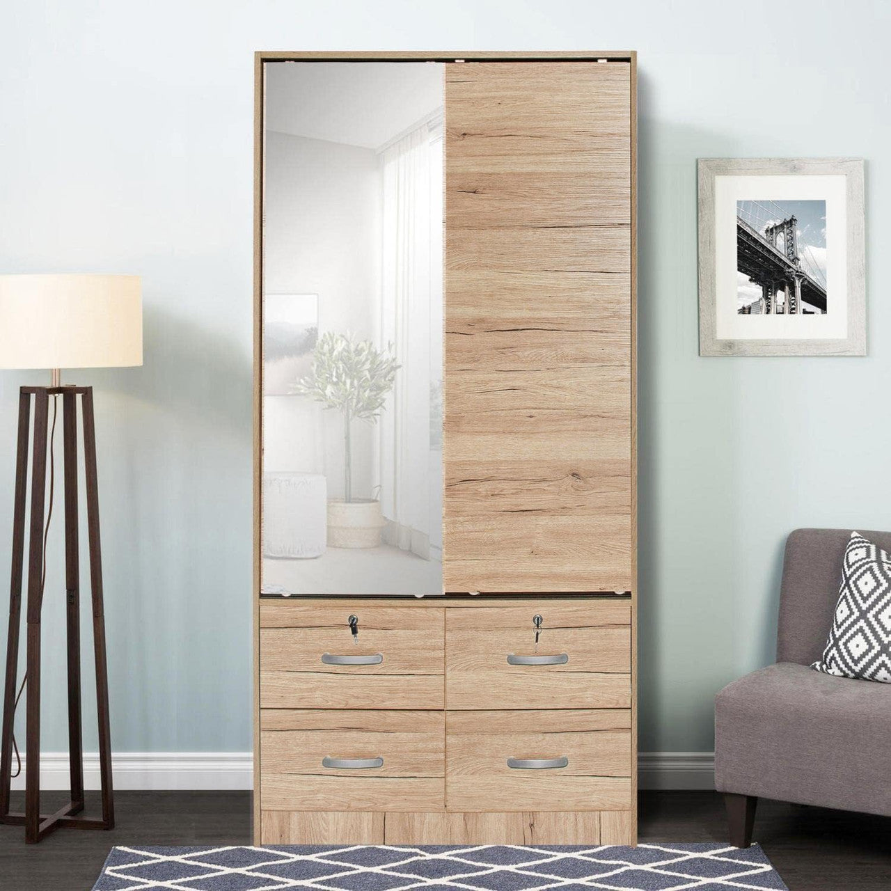Go Green Woods Sarah Double Sliding Door Armoire with Mirror