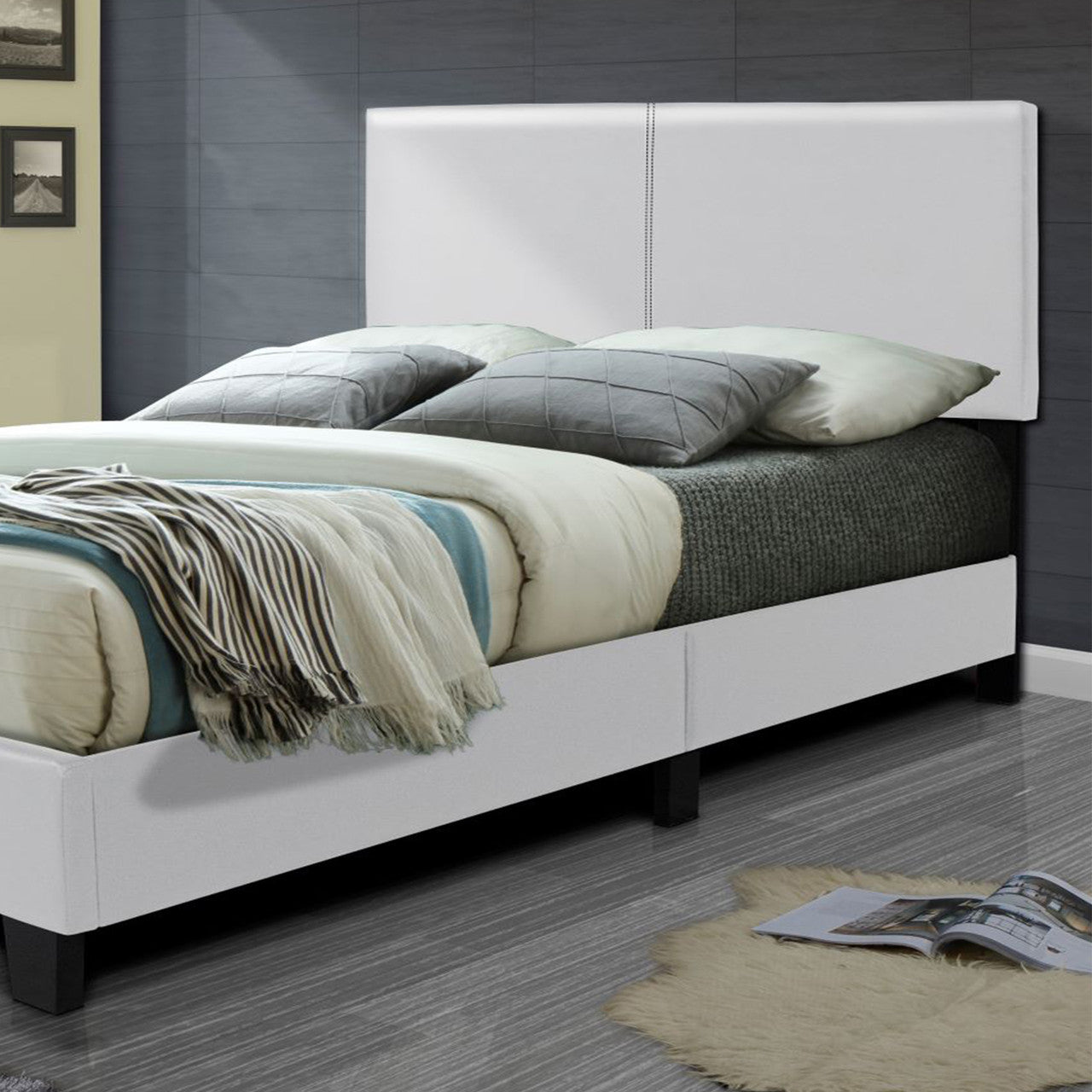 Go Green Woods Nora Faux Leather Upholstered King Panel Bed