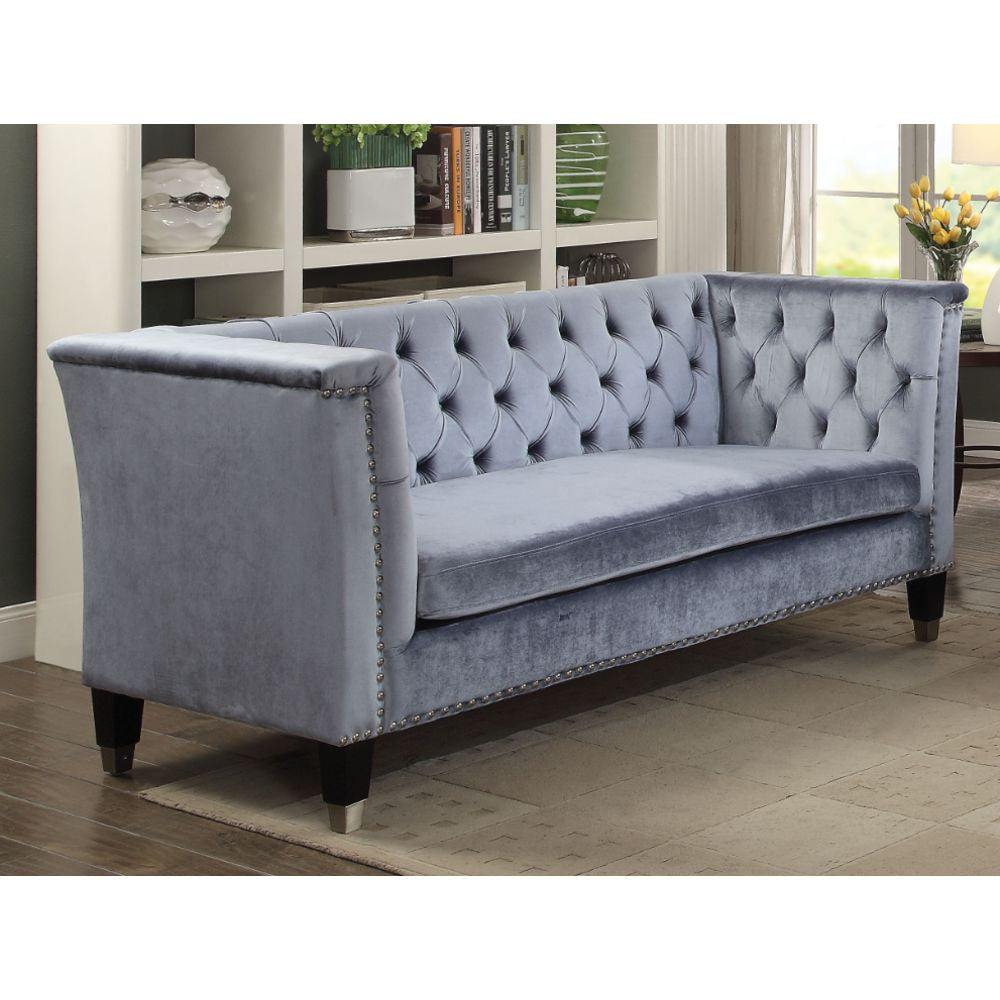 Luxurious Blue-Gray Velvet Honor Loveseat