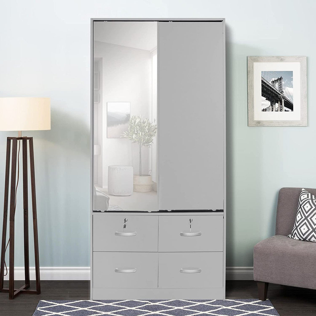 Go Green Woods Sarah Double Sliding Door Armoire with Mirror