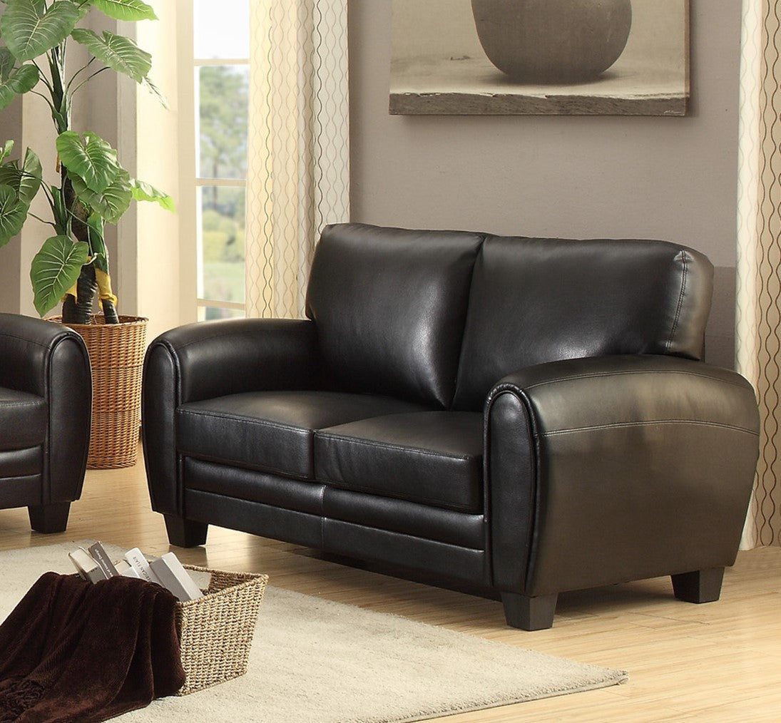 Retro Chic Black Faux Leather Loveseat