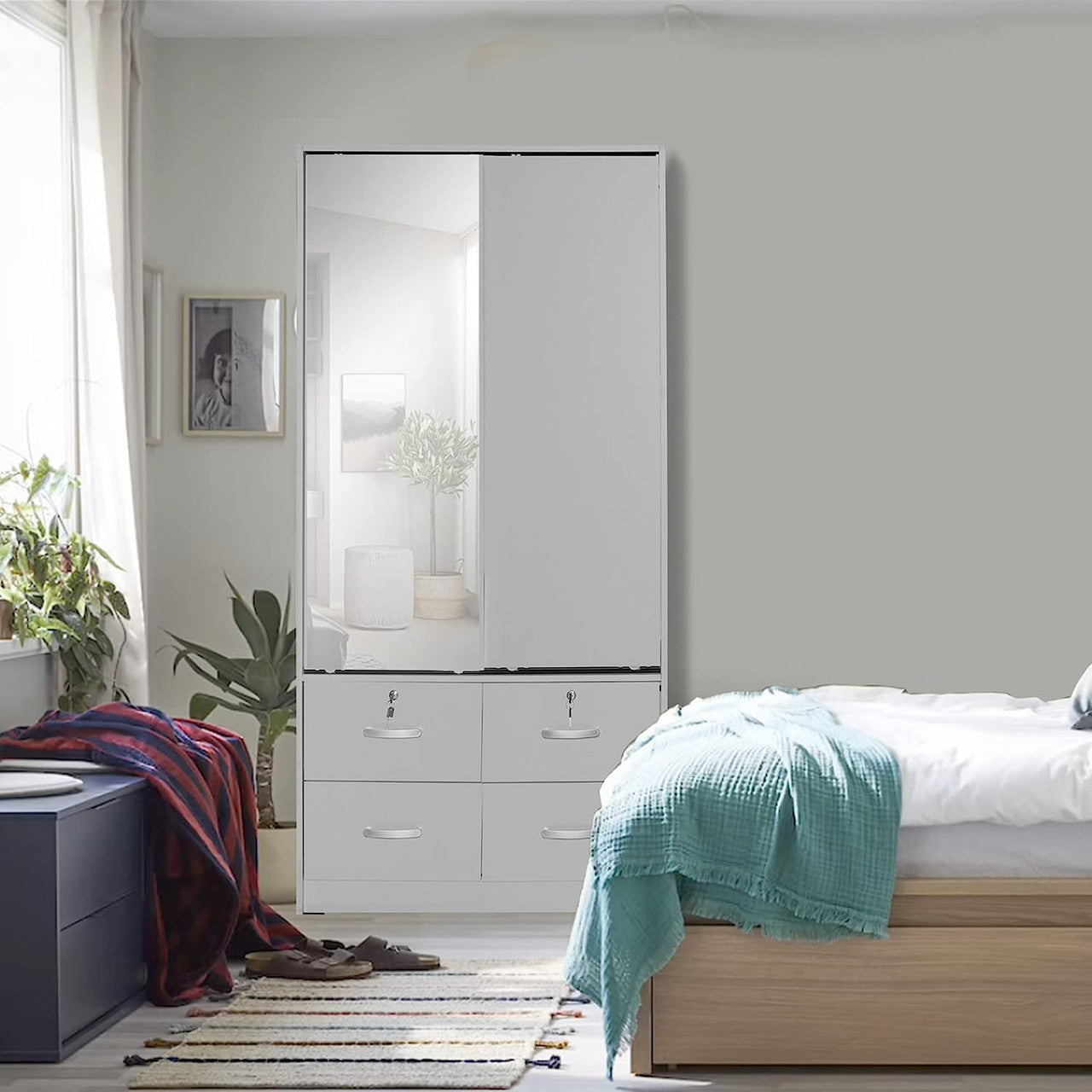 Go Green Woods Sarah Double Sliding Door Armoire with Mirror