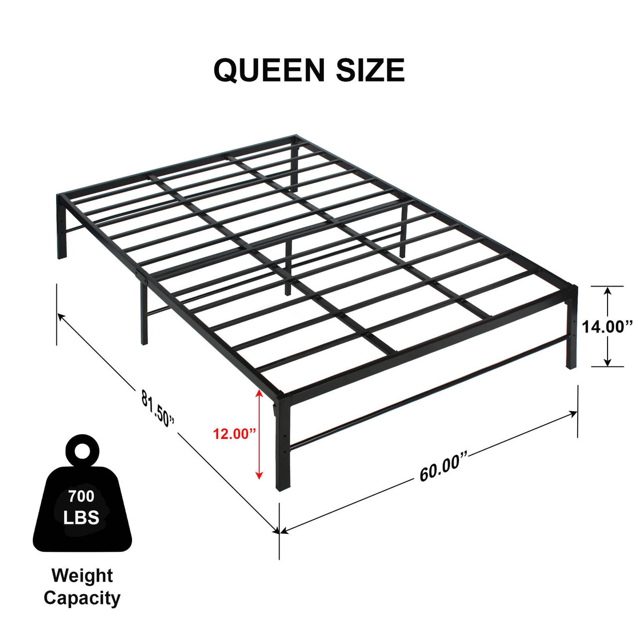 Go Green Woods Lily Foldable Welded Black Metal Platform Bed Frame Queen