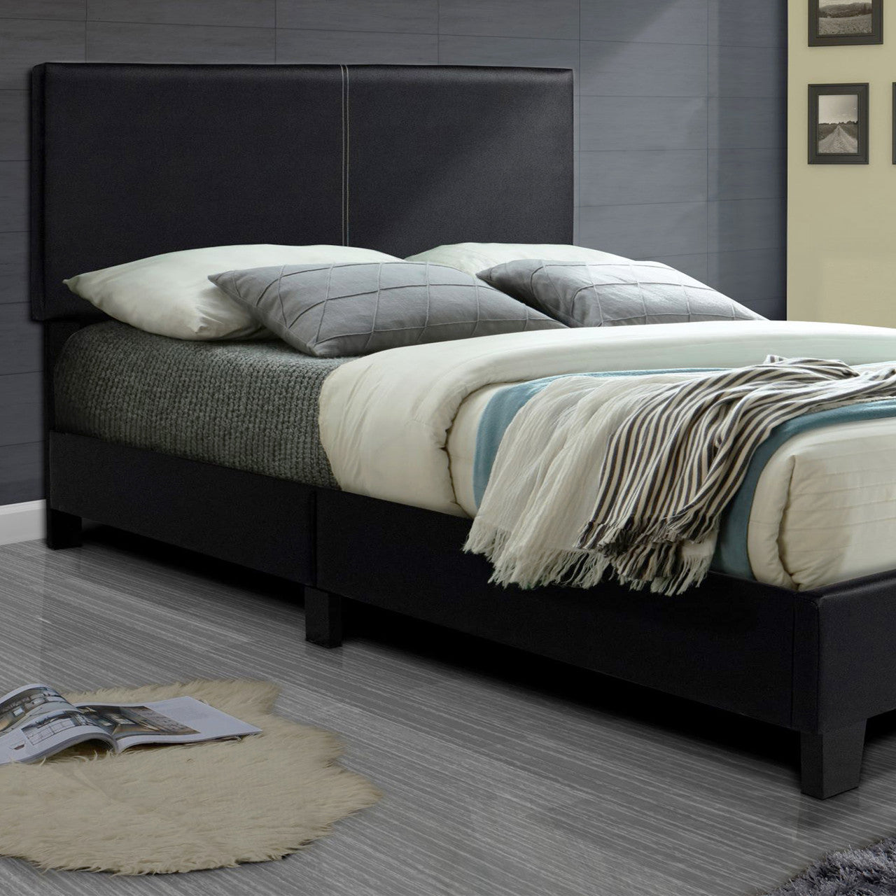 Go Green Woods Nora Faux Leather Upholstered King Panel Bed