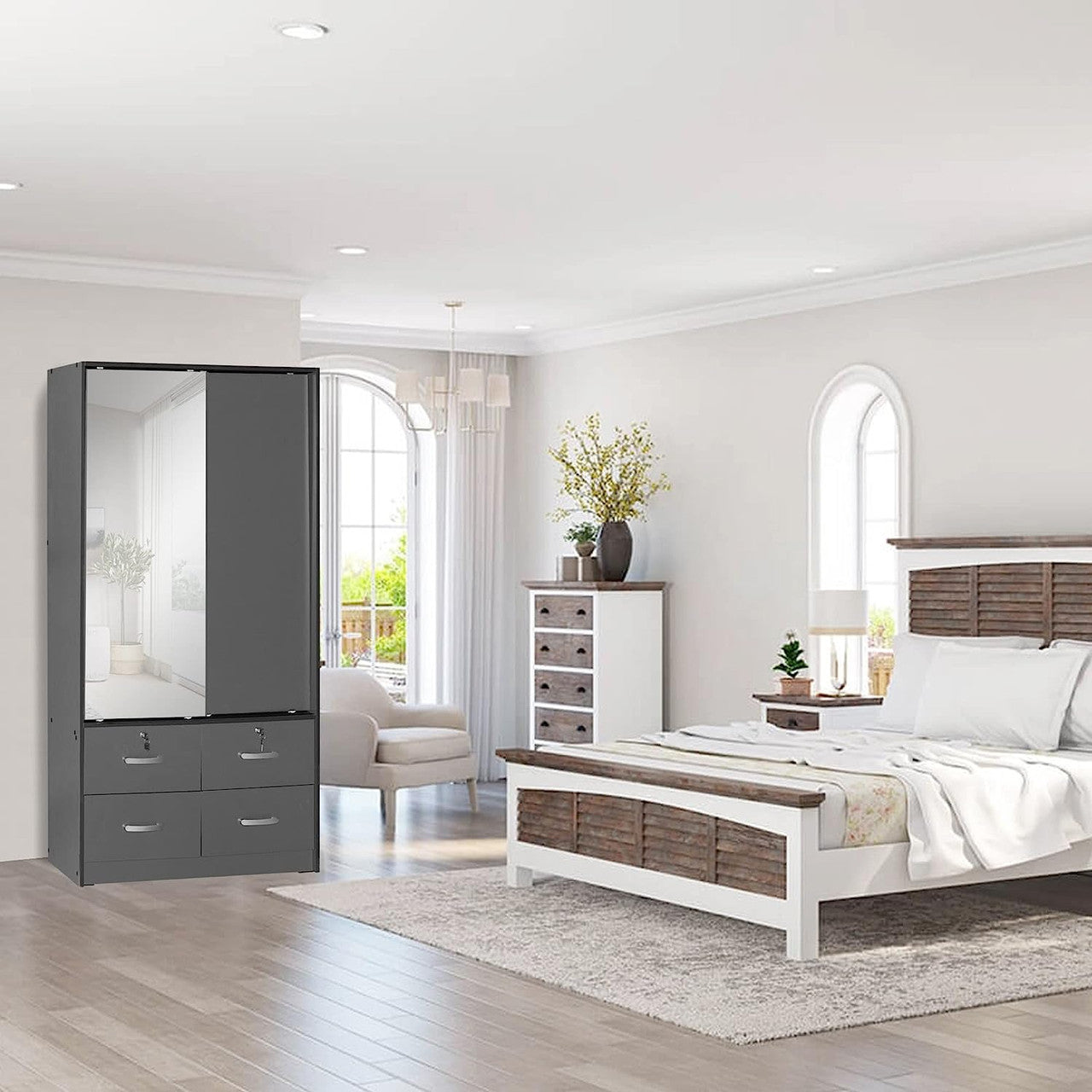 Go Green Woods Sarah Double Sliding Door Armoire with Mirror