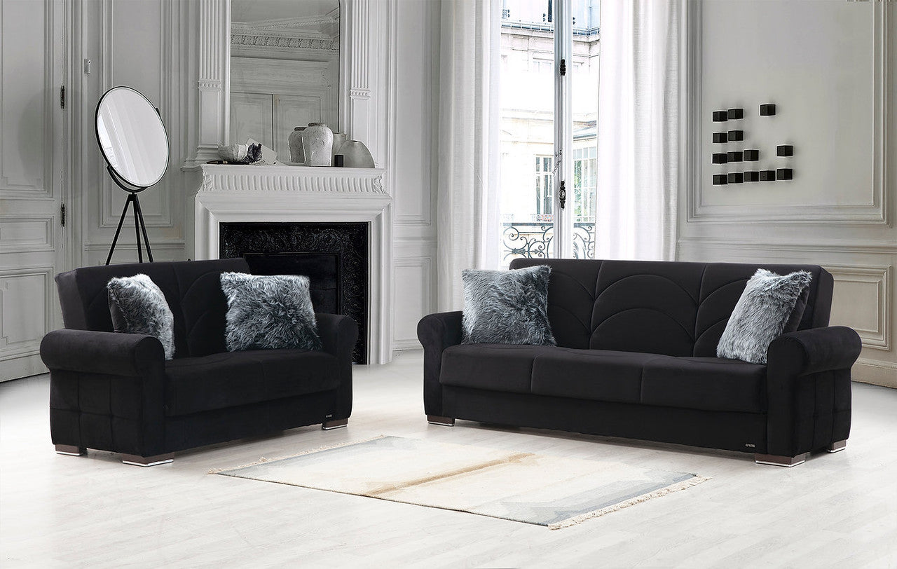 Madrid Black Fabric Loveseat