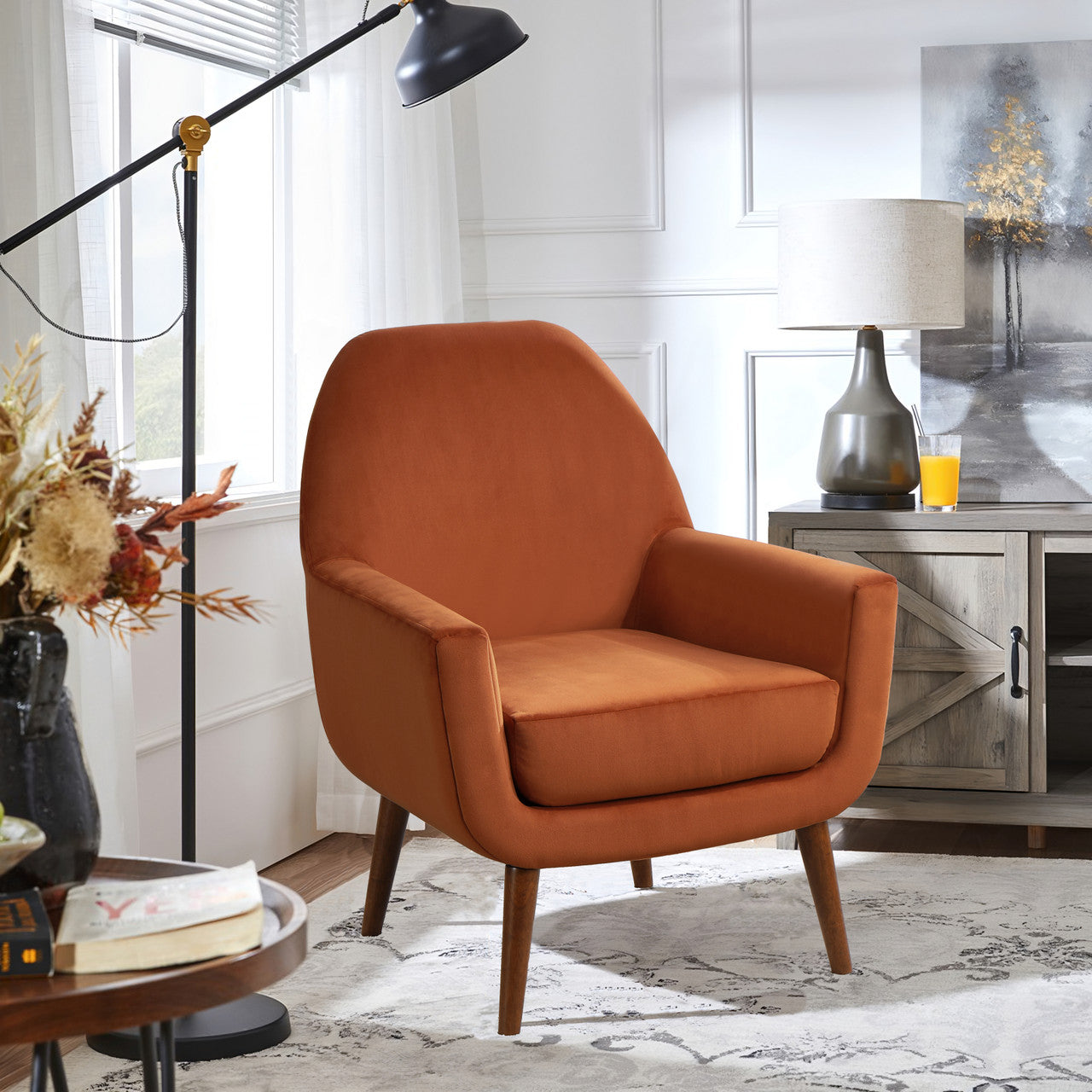 Astrid Burnt Orange Velvet Mid-Century Arm Chair