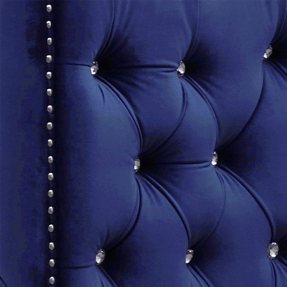 Coastal Blue Velvet Button Tufted Loveseat