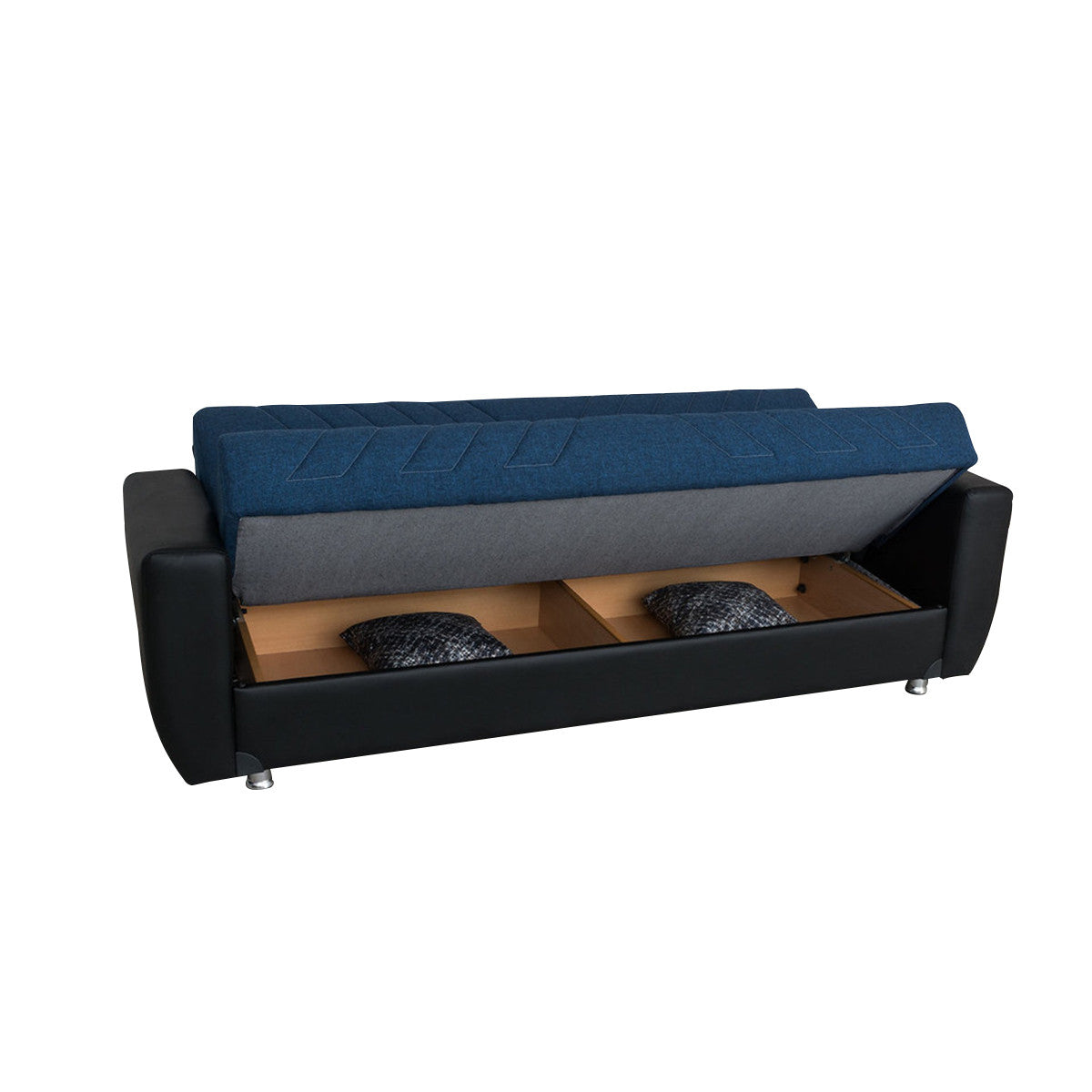 Rana Navy Blue Fabric w-Black PU Leather Sofa Bed
