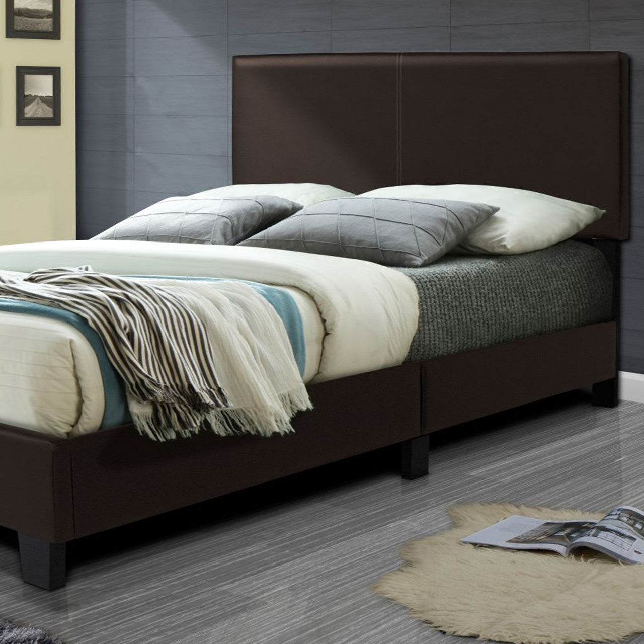 Go Green Woods Nora Faux Leather Upholstered King Panel Bed
