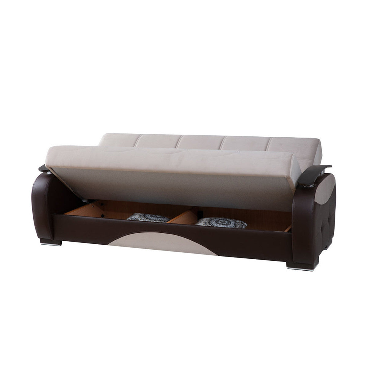 Rainbow Beige & Light Brown PU Leather w-Wood Arm Sofa Bed