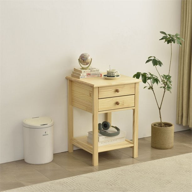 Go Green Woods Solid Pine Wood 2 Drawer Nightstand